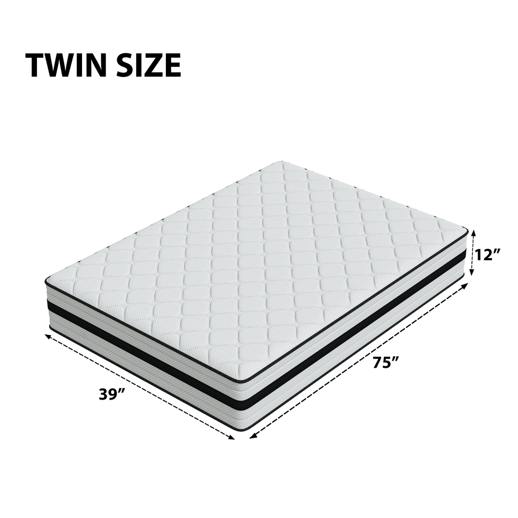SEEUO Twin Mattress,12 inch Hybrid Mattress in a Box with Memory Foam & Individual Pocket Spring for Edge Support,Pressure Relief,Medium Firm,CertiPUR-US