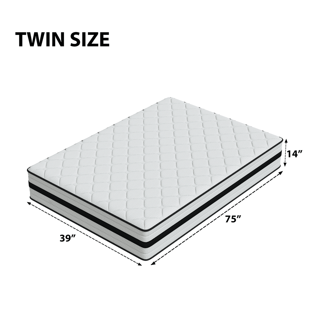 SEEUO Twin Mattress,14 inch Hybrid Mattress in a Box with Memory Foam & Individual Pocket Spring for Edge Support,Pressure Relief,Medium Firm,CertiPUR-US