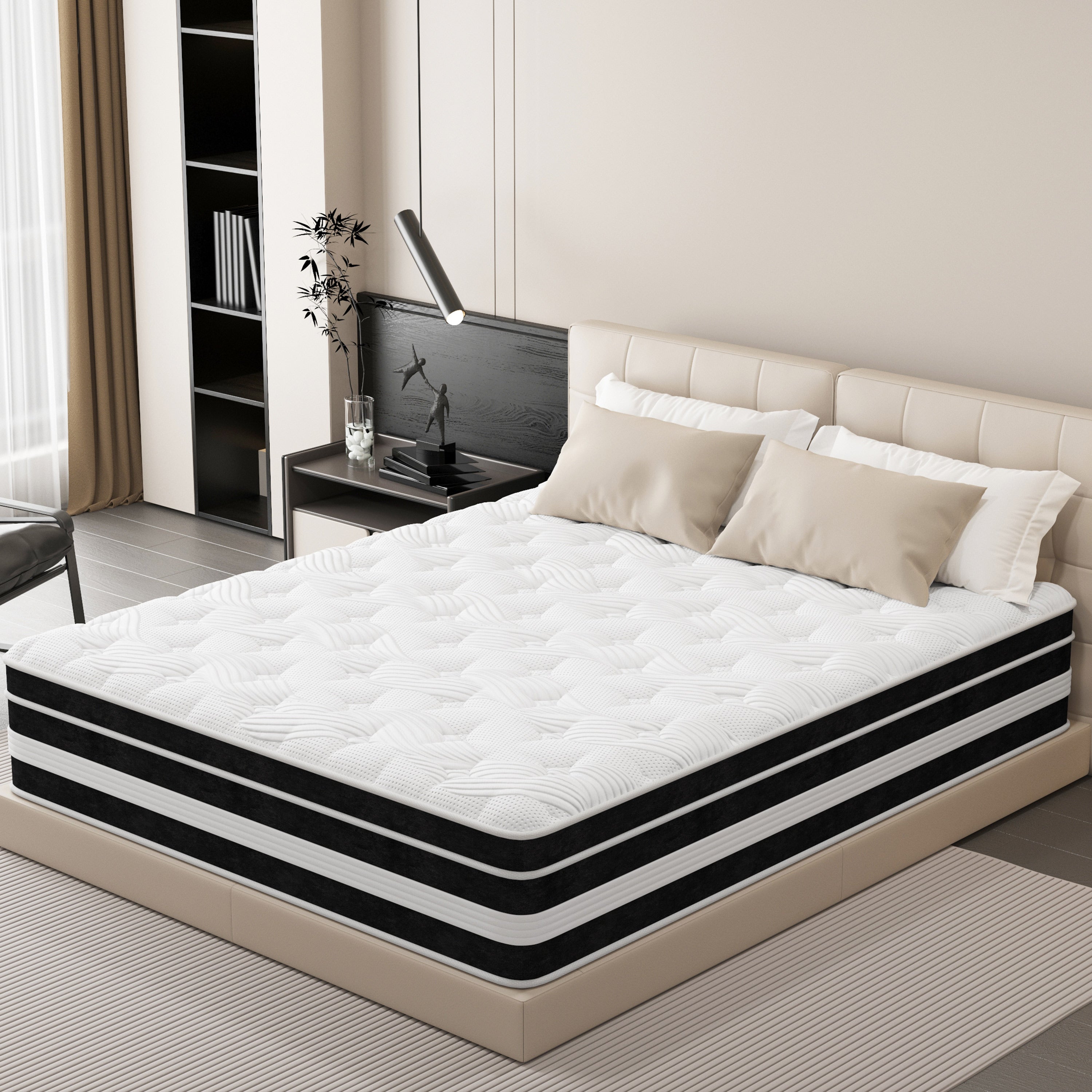 Fvcklrae 14 inch King Mattress,Gel Memory Foam & Spring Hybrid Medium Comfort King Size in a Box , Pressure Relief, Motion Isolation,CertiPUR-US