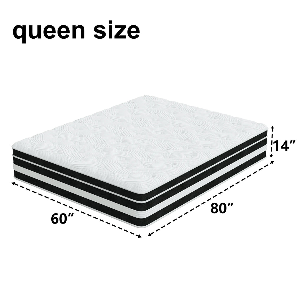 14 inch Queen Mattress,Gel Memory Foam & Spring Hybrid Medium Comfort Queen Size in a Box , Pressure Relief, Motion Isolation,CertiPUR-US