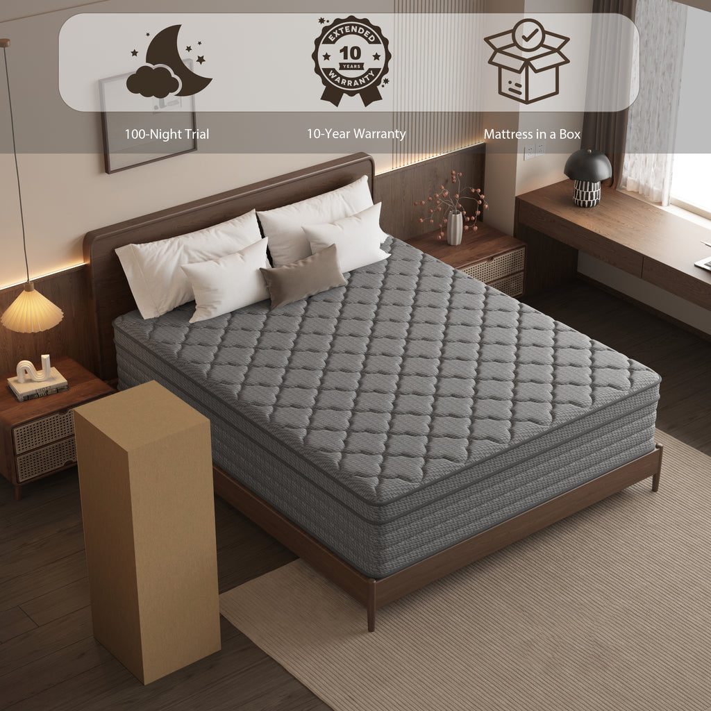 Fvbeaya 10 inch Queen Mattress, Gel Memory Foam with Individually Wrapped Pocket Coils, Medium Firm, Pressure Relief, Strong Edge Support,Cooling Breathable Sleep Support for Adult