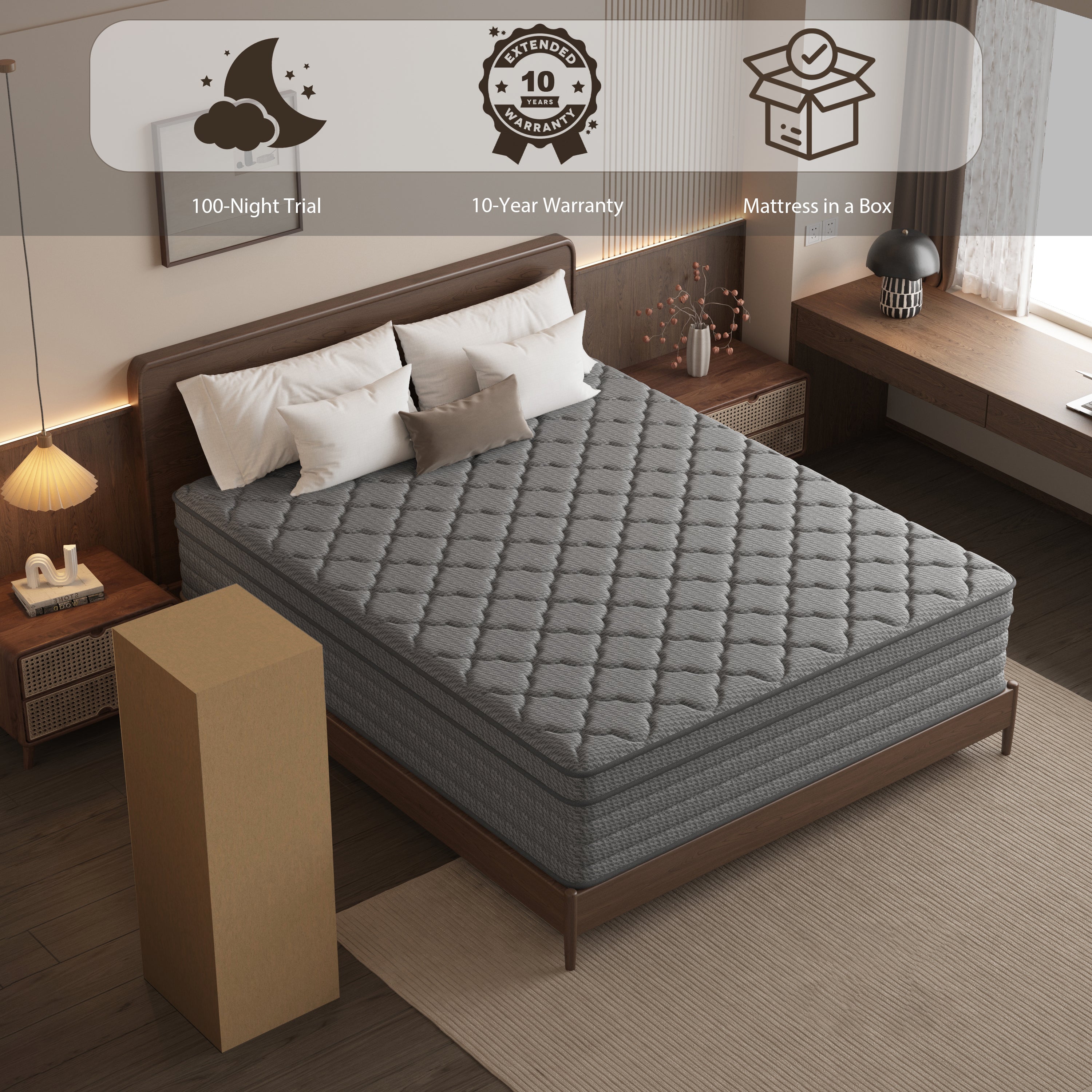 Fvbeaya 10 inch Queen Mattress, Gel Memory Foam with Individually Wrapped Pocket Coils, Medium Firm, Pressure Relief, Strong Edge Support,Cooling Breathable Sleep Support for Adult