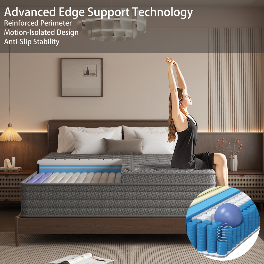 Fvbeaya 10 inch Queen Mattress, Gel Memory Foam with Individually Wrapped Pocket Coils, Medium Firm, Pressure Relief, Strong Edge Support,Cooling Breathable Sleep Support for Adult