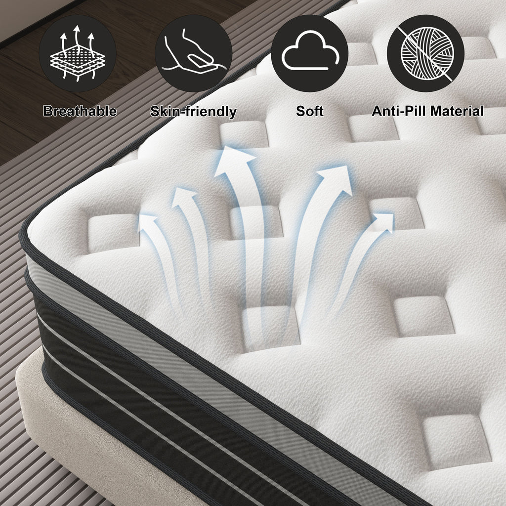 Full Mattress, 12 Inch Hybrid Innerspring Mattress for Pressure Relief, Motion Isolation, Medium Firm, CertiPUR-US Certified