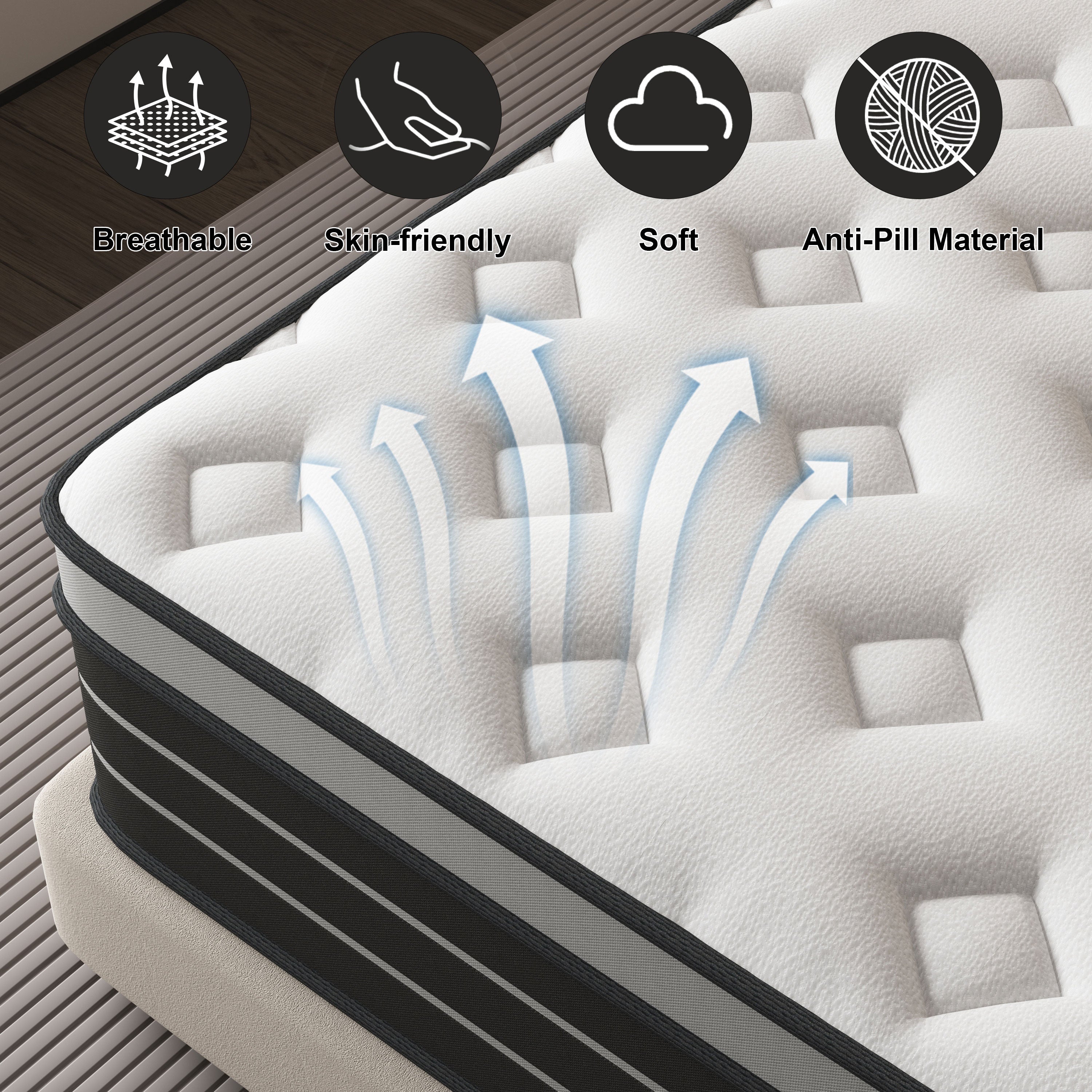 Full Mattress, 12 Inch Hybrid Innerspring Mattress for Pressure Relief, Motion Isolation, Medium Firm, CertiPUR-US Certified